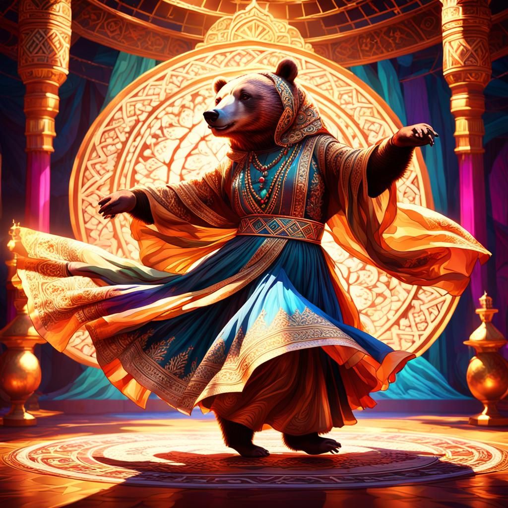 Female Bear Belly Dancer on Middle Eastern Stage