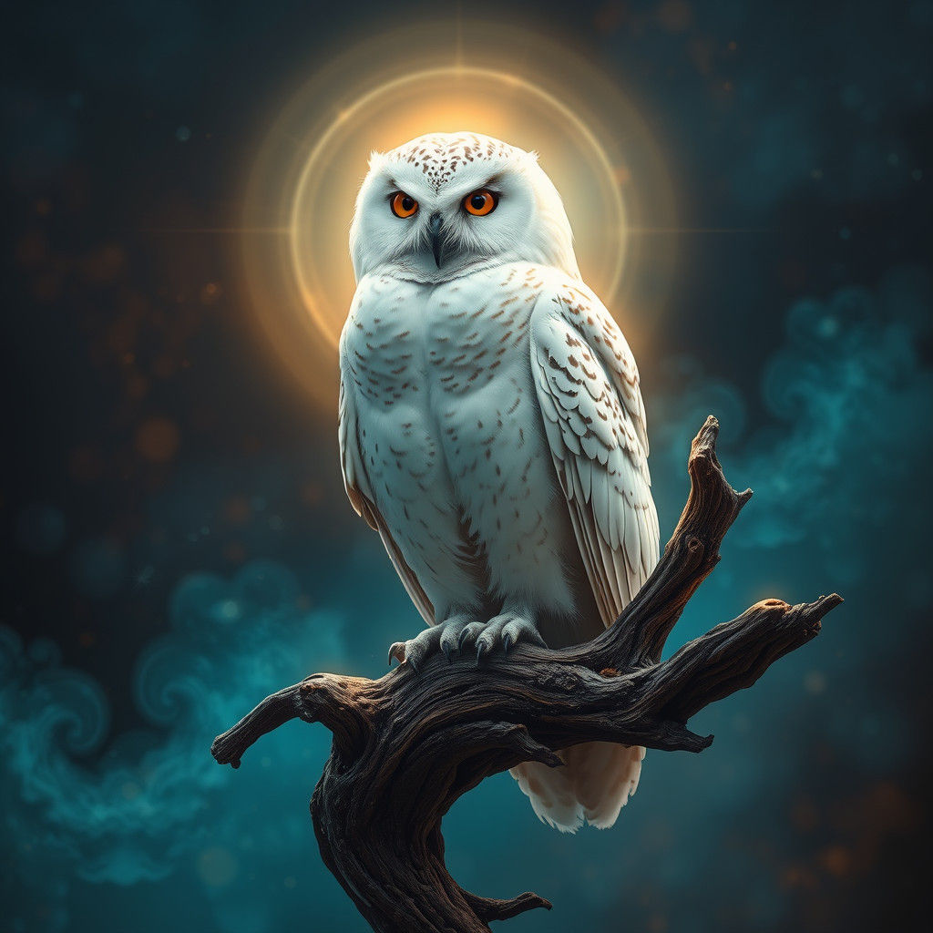 Mystical White Owl on Branch: Fantasy Matte Painting