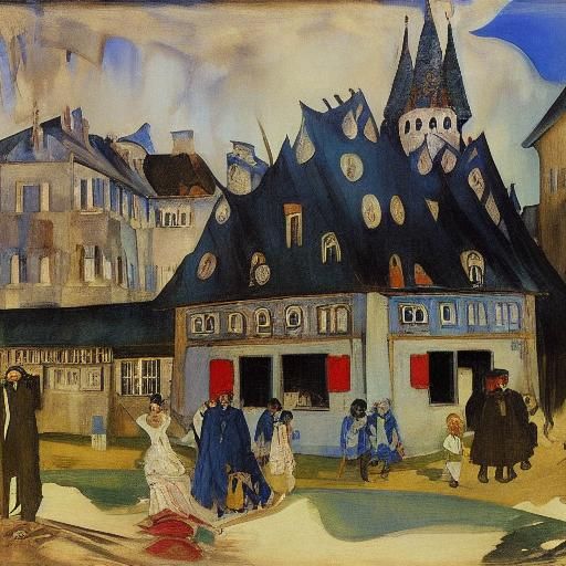 Gothic House Wrapped in Tulle, Evocative Painting