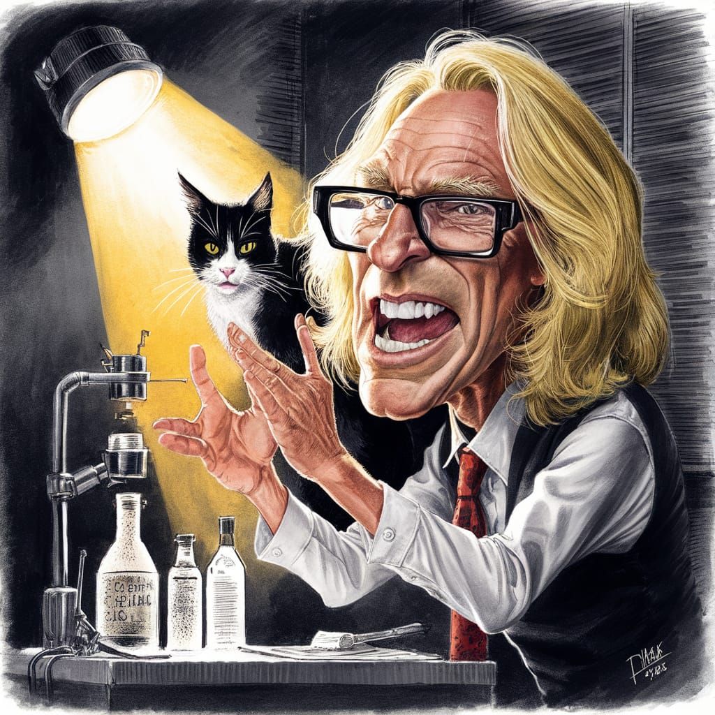 Eccentric Old Man Teaching Science: Caricature Illustration