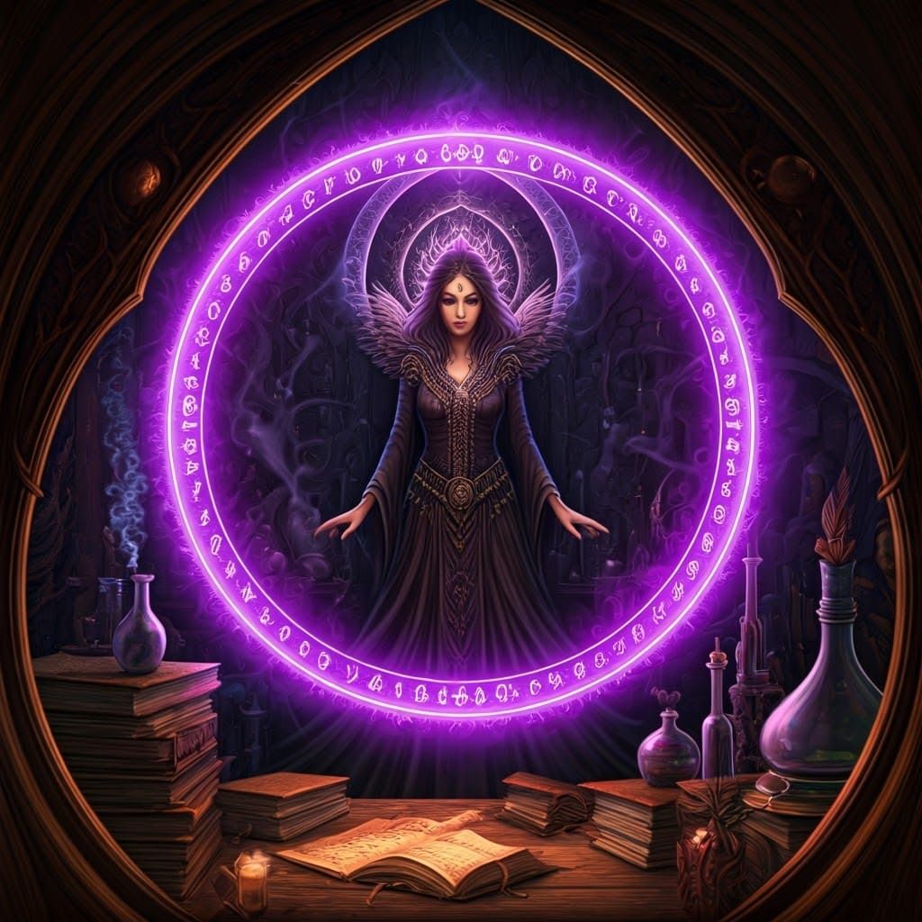 Mystical Sorceress in Divine Alchemy Laboratory