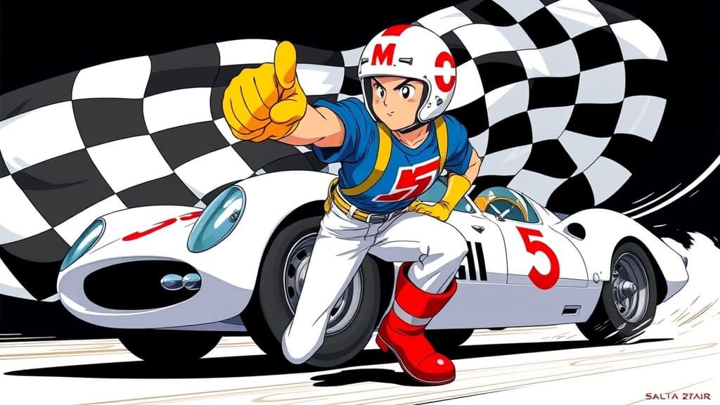 Heroic Anime Racer Speeds Through Checkered Flag in Vibrant ...