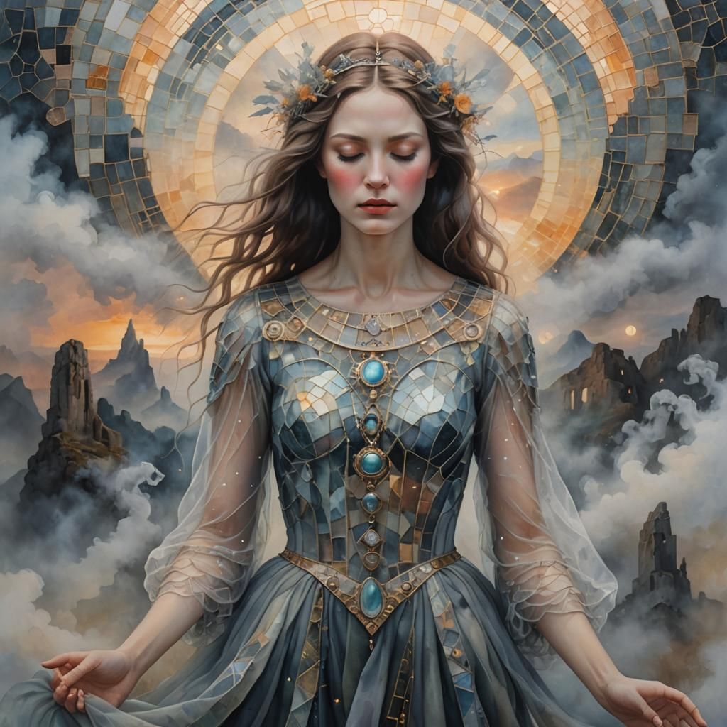 Ethereal Woman in Dreamy Surrealist Oil Painting