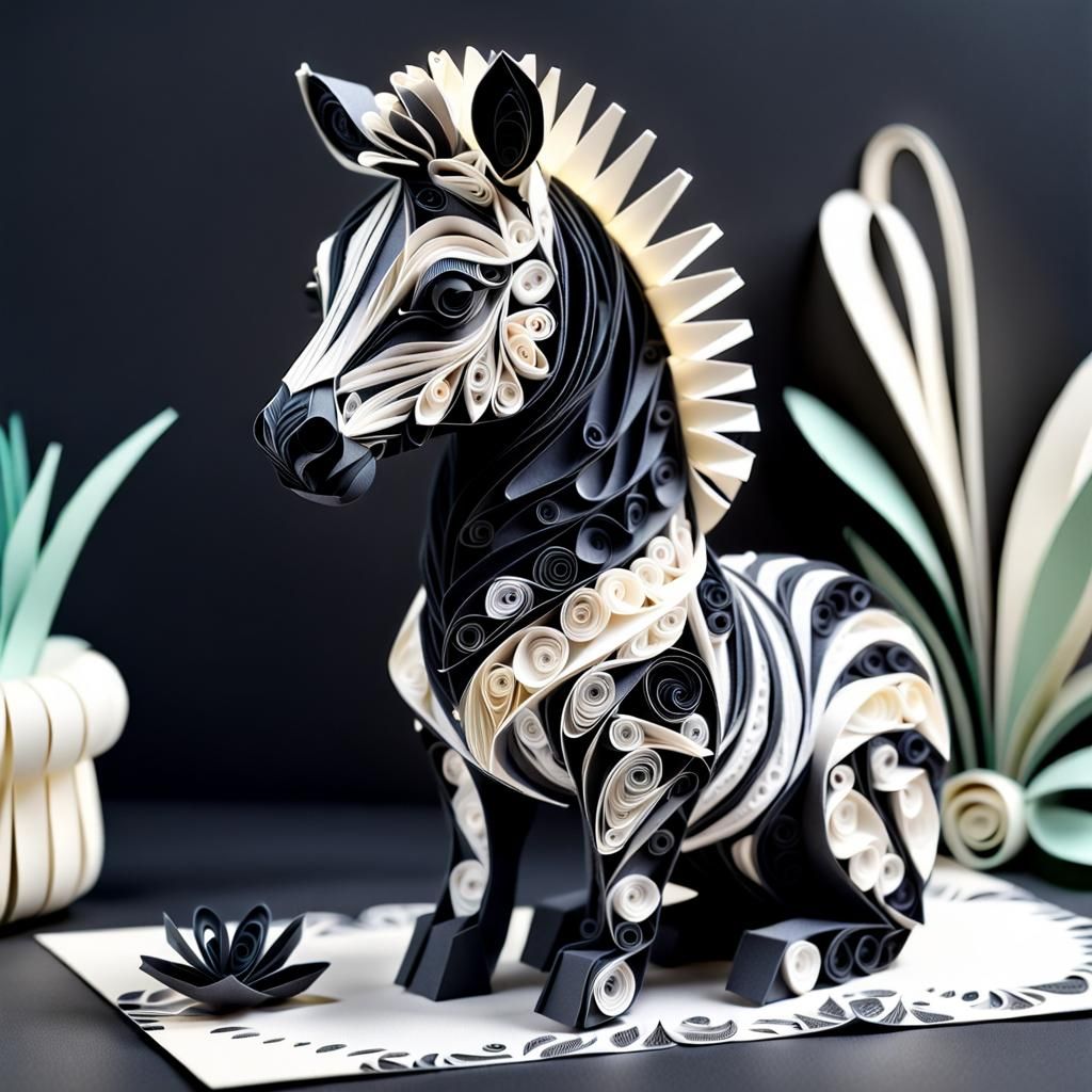 Intricate Quilling Art Zebra with Lace Overlay