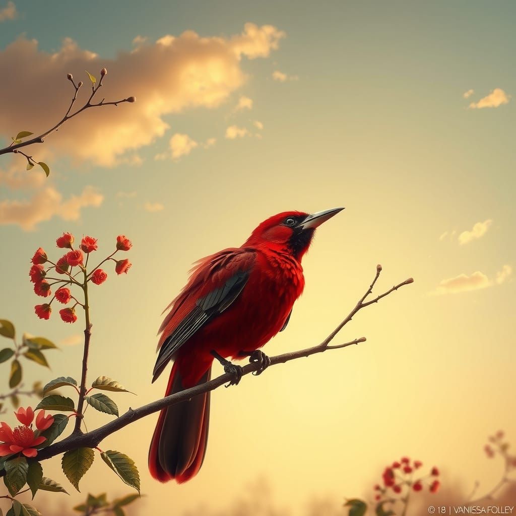 Majestic Robin in Golden Sunrise, Realistic Style