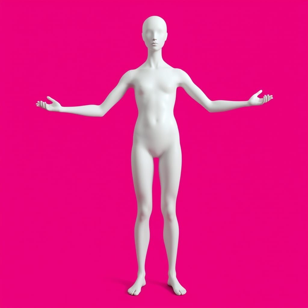 Surreal Mannequin Figure in Electric Magenta Studio Lighting