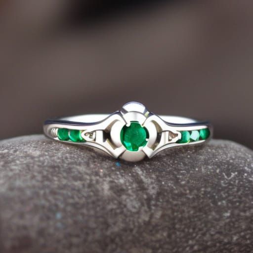 Ornate Silver Irish Engagement Ring with Emerald Heart