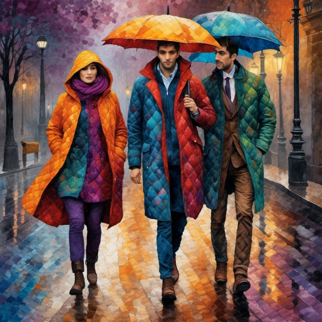 Colorful Quilted Raincoat in Neo-Impressionist Style