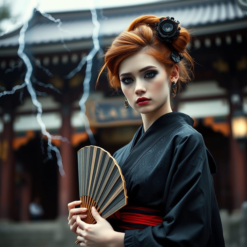 Ethereal Japanese Maiden in Gothic Punk Attire