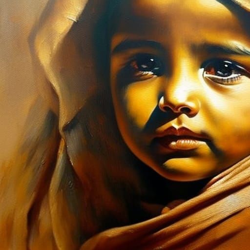 Berber Toddler Portrait in Impressionist Gouache Style