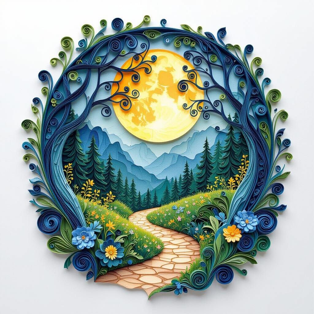 Quilled Mystical Valley Celebration in Impasto Style