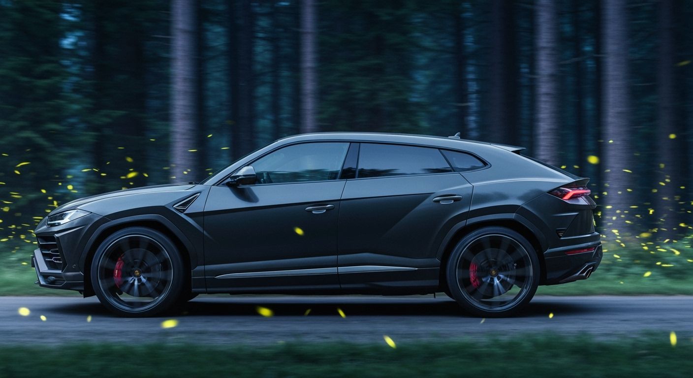 Black Lamborghini Urus Speeds Through Canadian Forest at Nig...