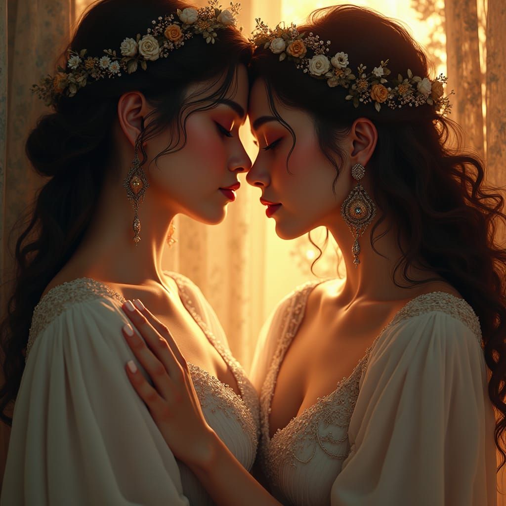 Intimate Portrait of Two Women in Art Nouveau Style