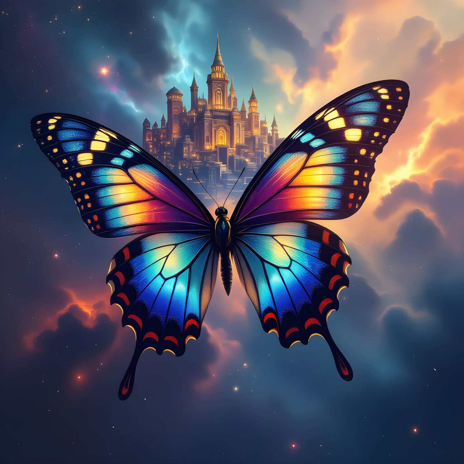 Colossal Butterfly Carries Ancient City Through Outer Space
