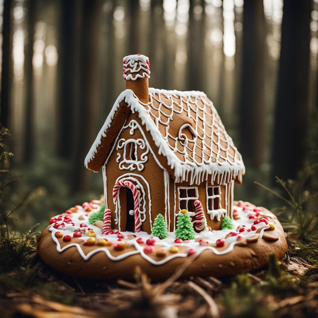 Gingerbread House in Winter Woods