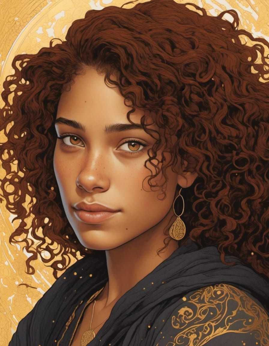 Edgy Biracial Teenager Portrait in Palekh Style