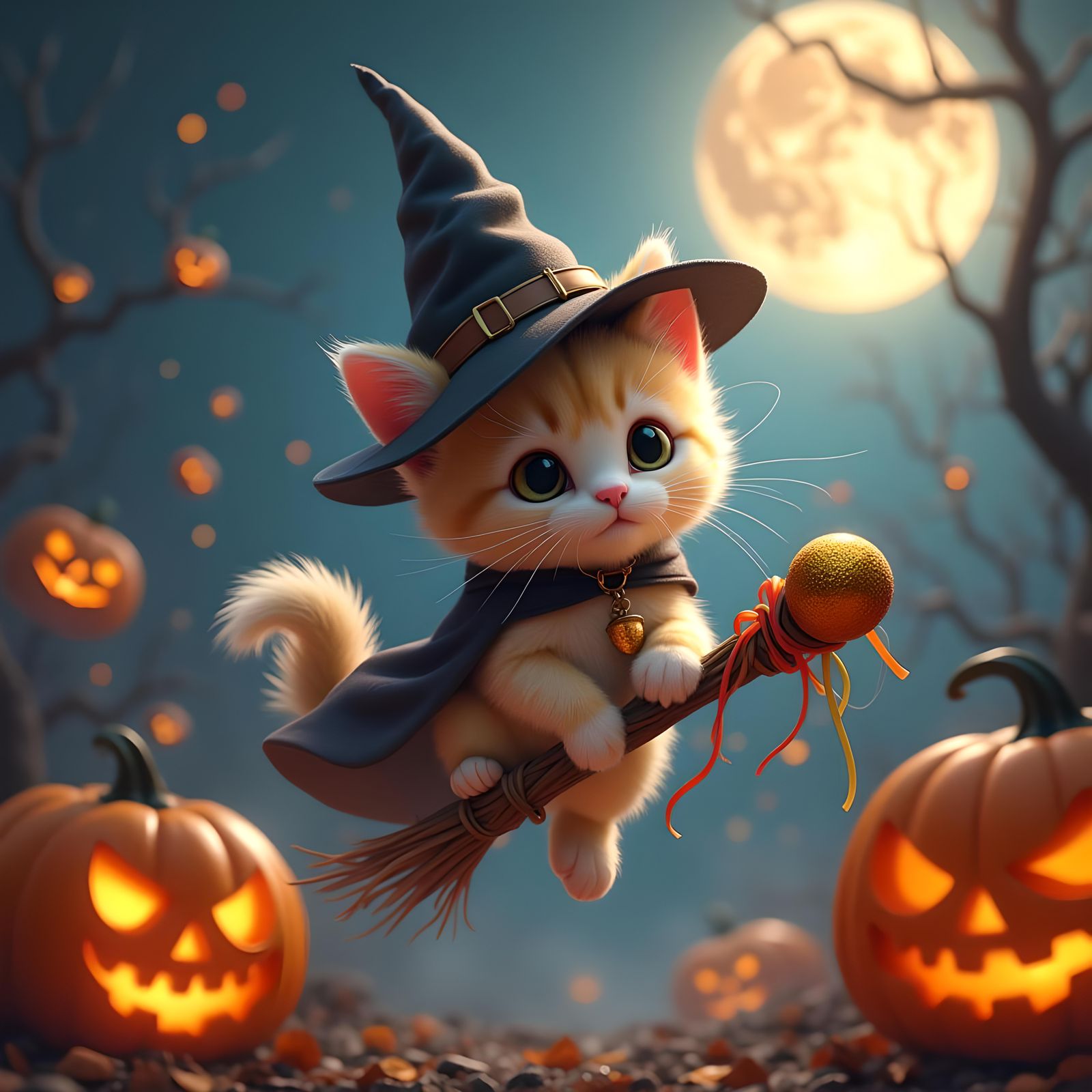 a cute animated fluffy kitten with big eyes inside harry pot...