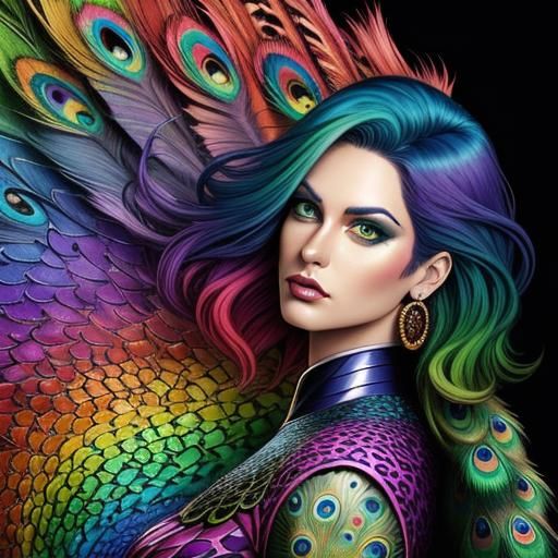 Colorful Dragon Scale Woman: Comic Book Art