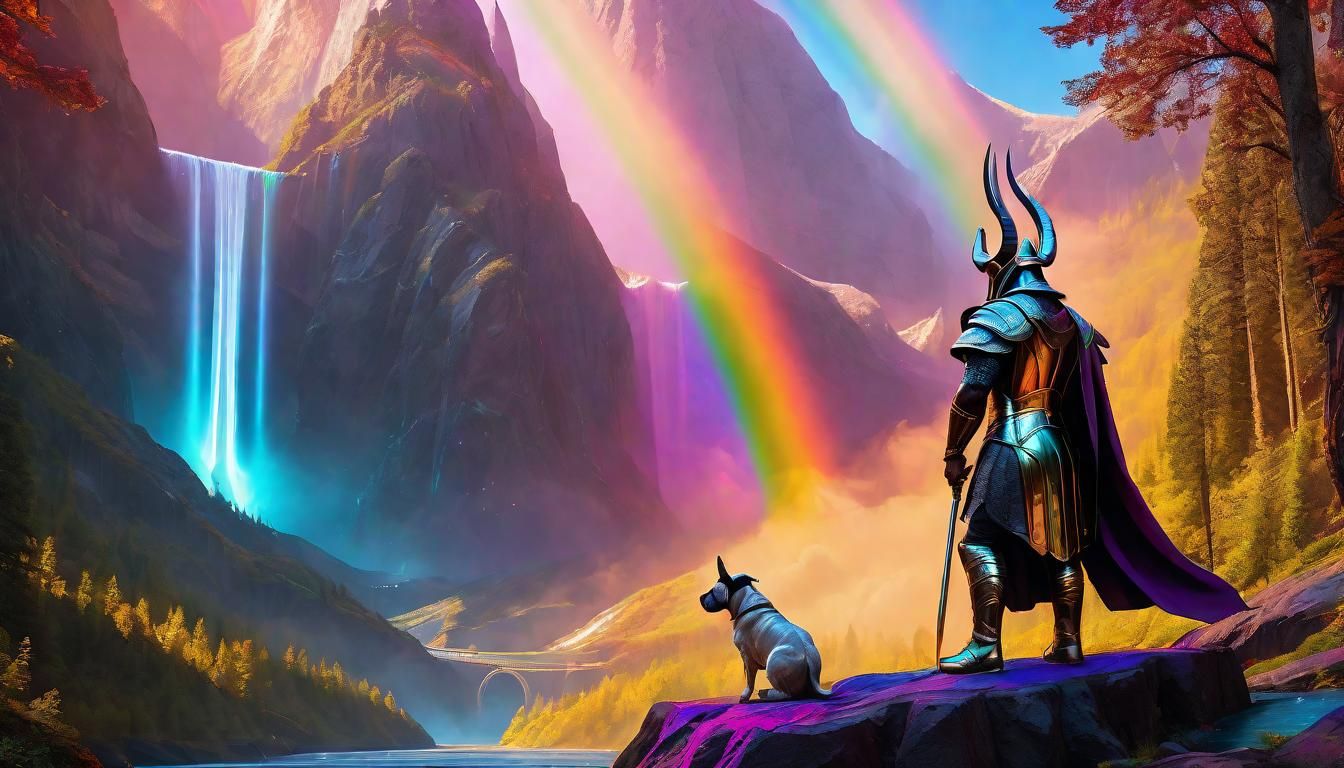 Heimdall Guards Rainbow Bridge in Dark Fantasy Art