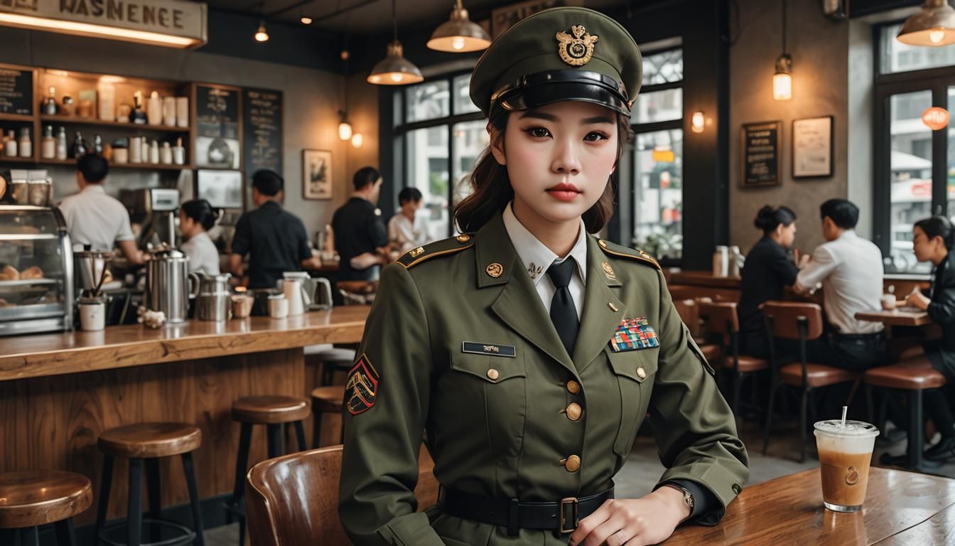 Striking Woman in Military Uniform