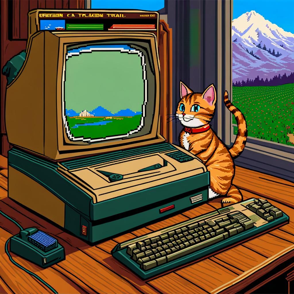 Cat Plays Oregon Trail on Windows 95
