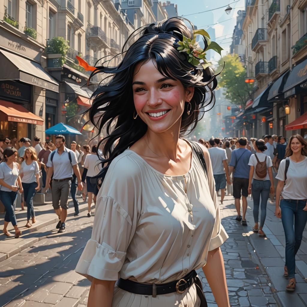 Smiling Woman Walking in City Street Portrait