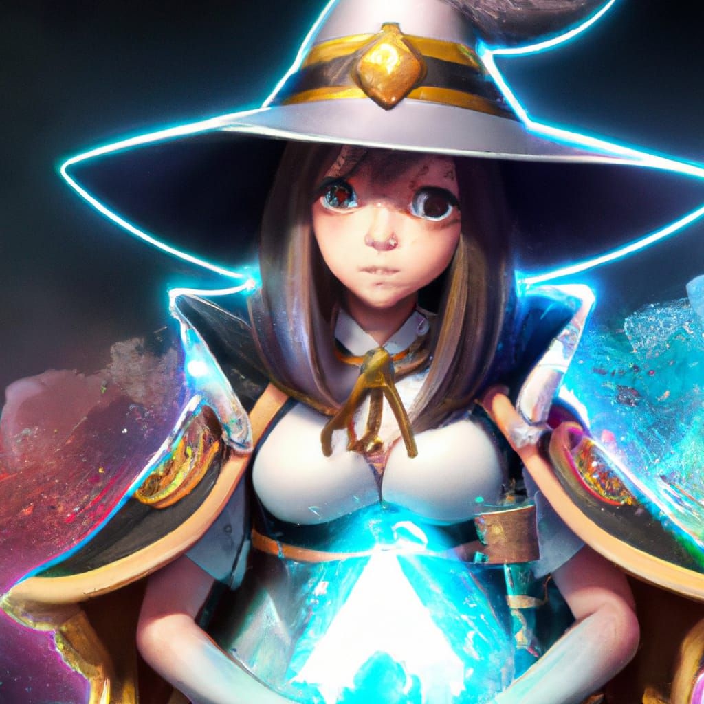 Attractive Female Wizard with Mimikyu in Dark Fantasy Art