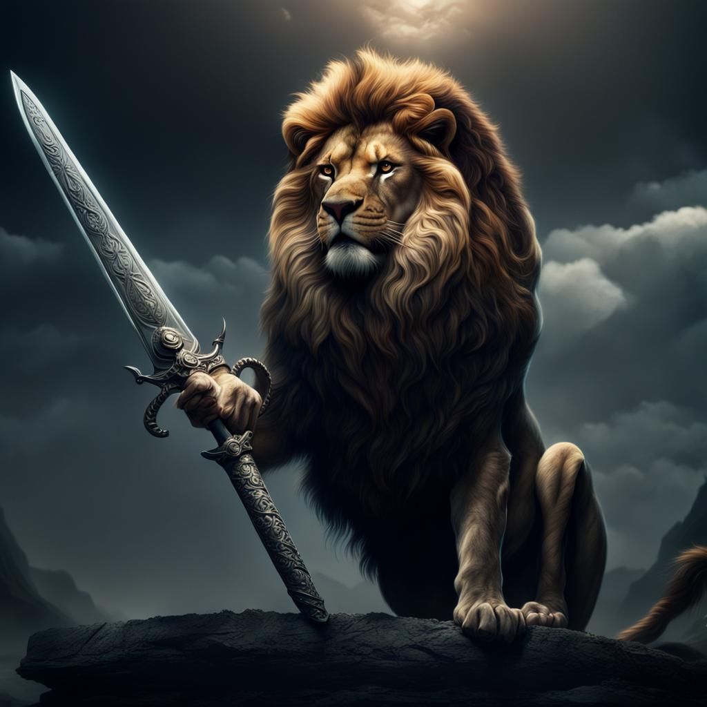 Lion King with Sword: Dramatic Digital Painting