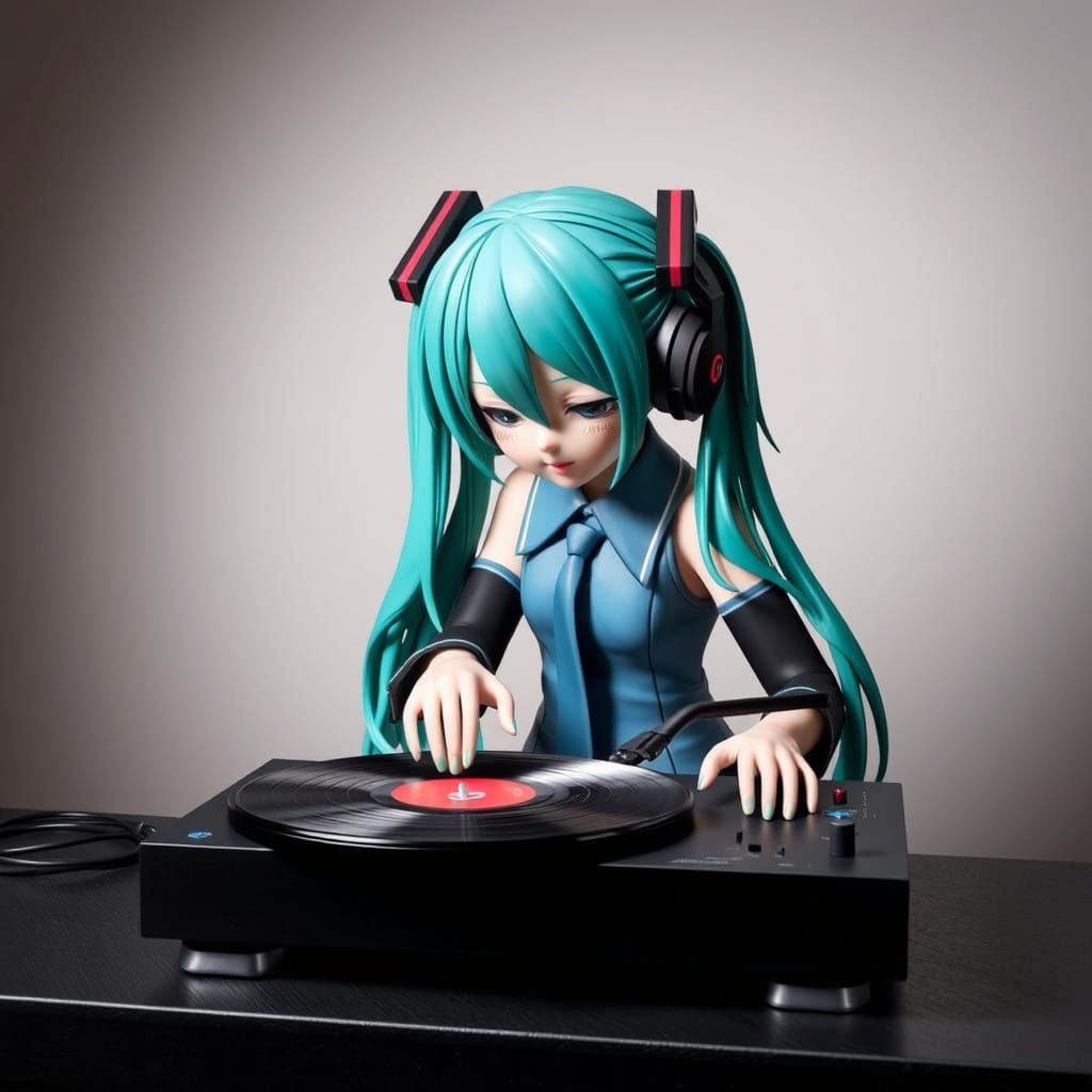 Hatsune Miku Scratches Vinyl as Cyberpunk DJ