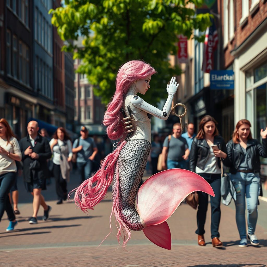 AI Mermaid Dancer in Amsterdam Streets