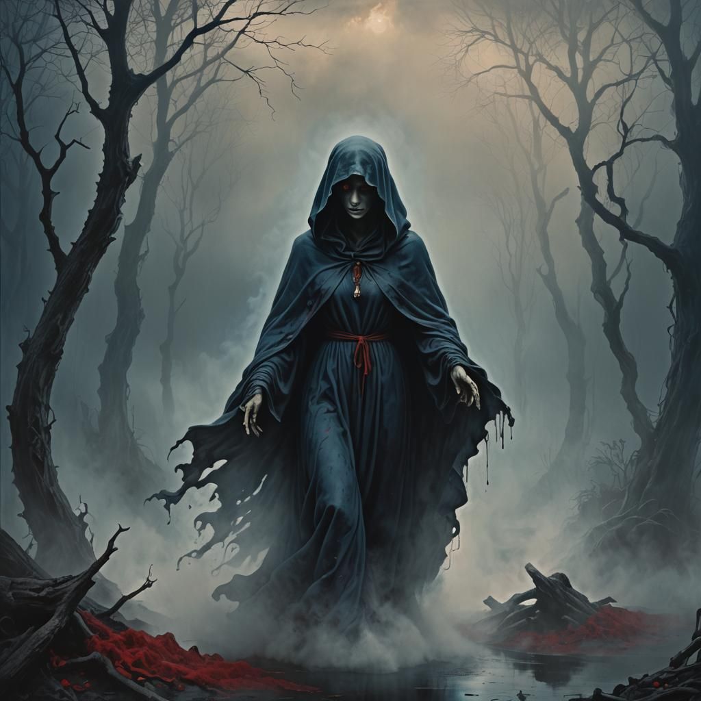Eerie La Llorona Figure in Dark Illustrative Art