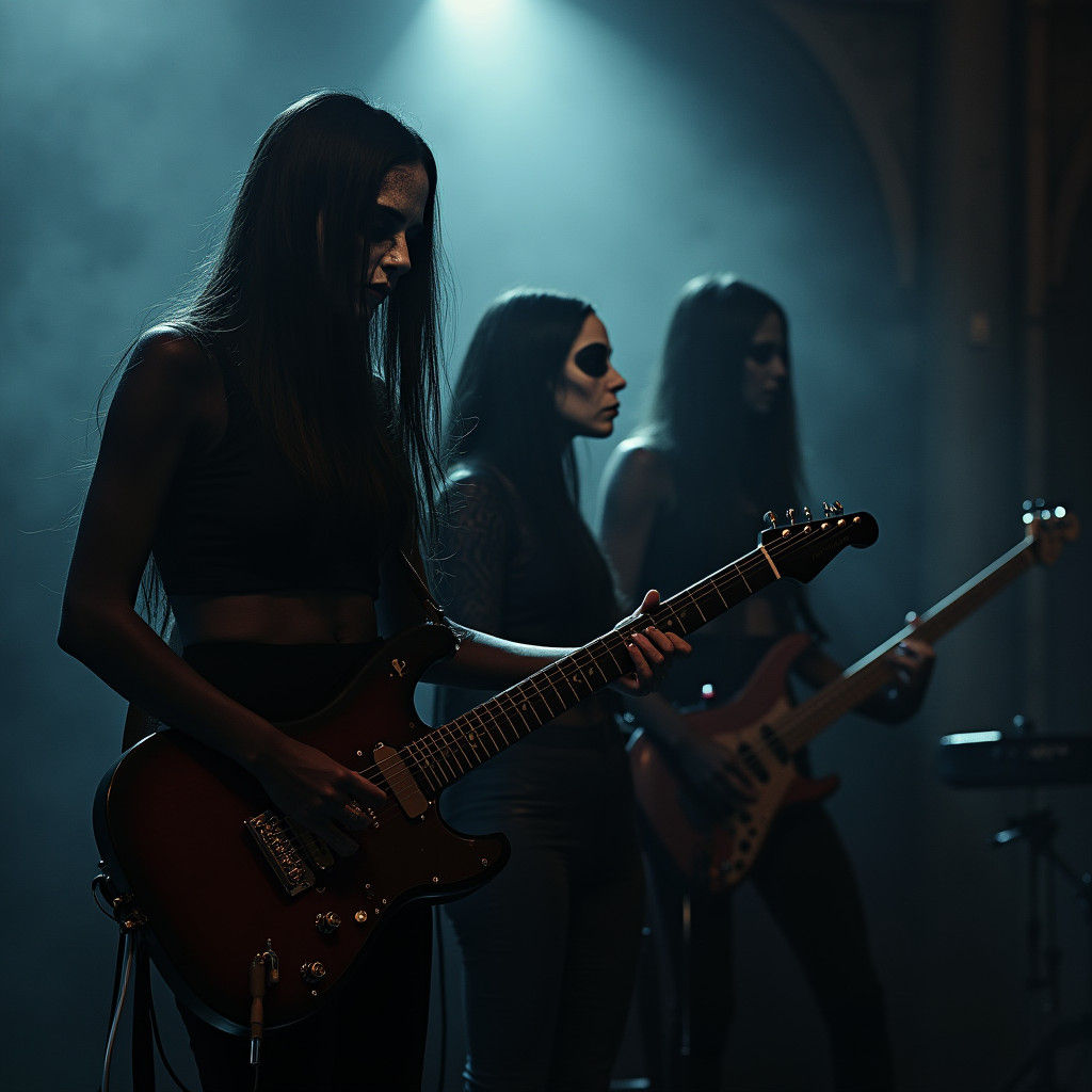 Dark Metal Band Performance in Beksiński Style