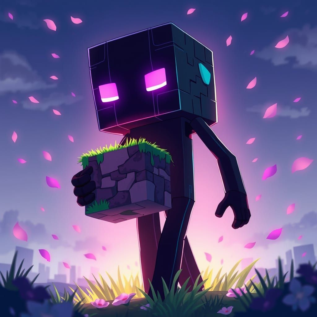 Anime Enderman from Minecraft with Glowing Eyes