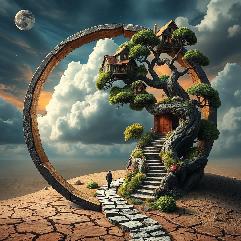 Surreal Stargate Scene with Fantasy Garden