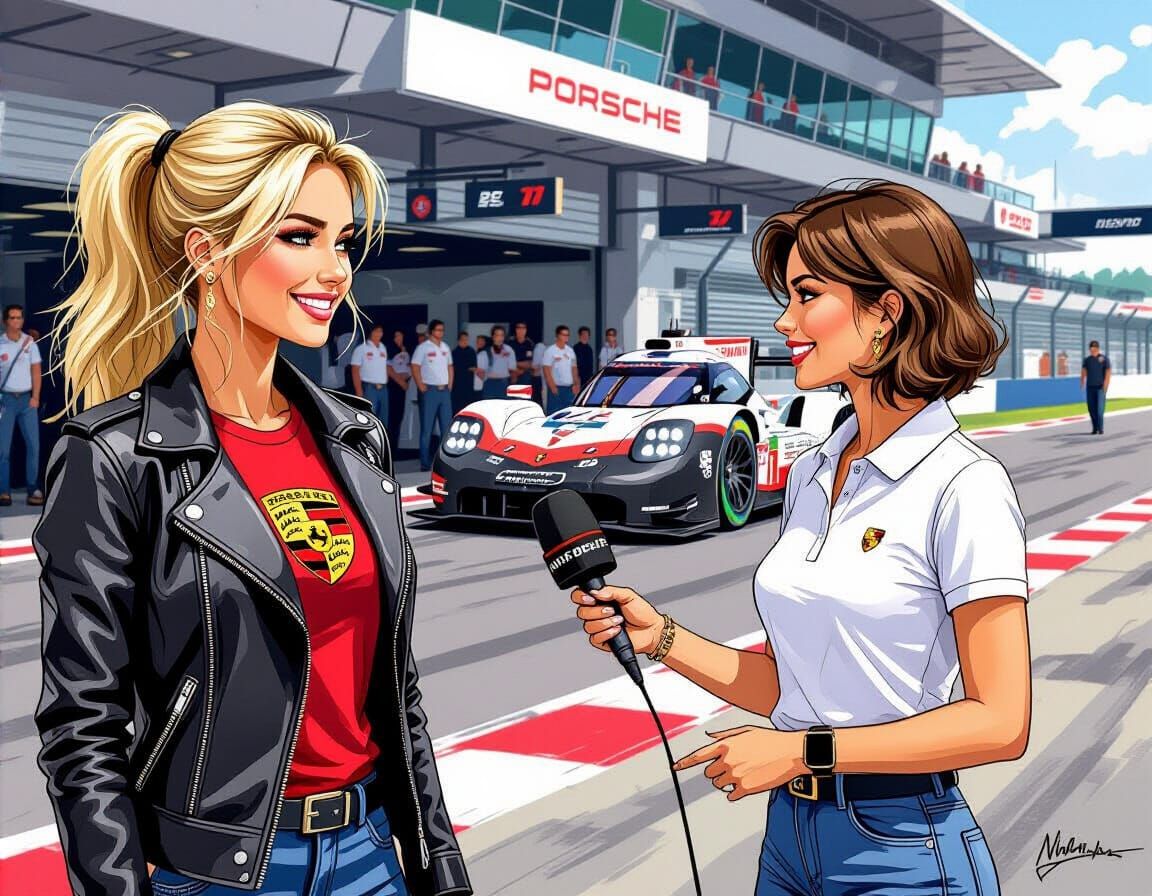 Beautiful Woman in Leather Jacket at Race Track