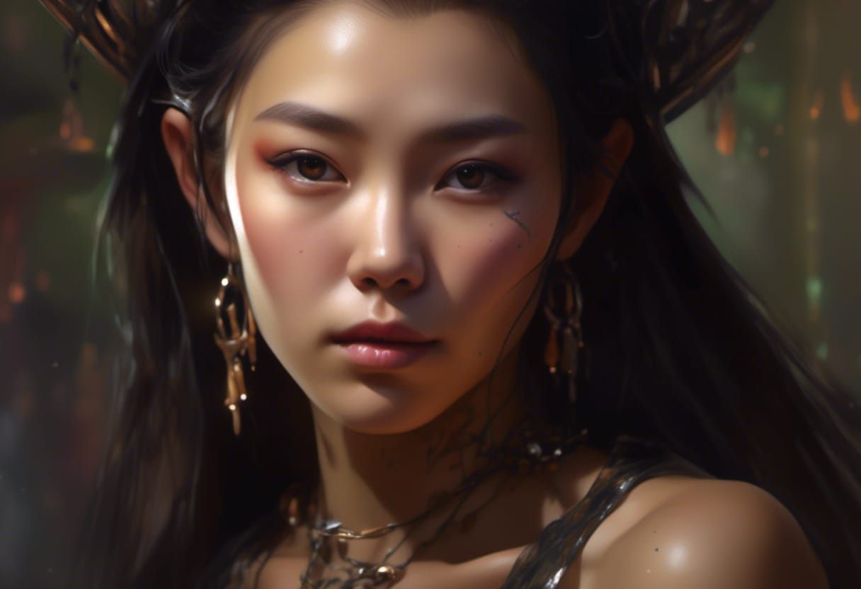 Cyber Shamanic Witch Casting Spell: Hyperrealistic Illustrat...