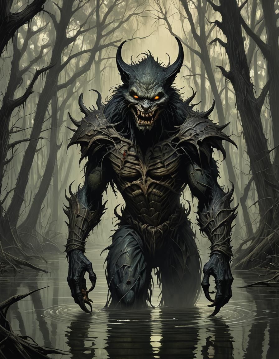Sinister Rougarou in Bayou, Baroque Style