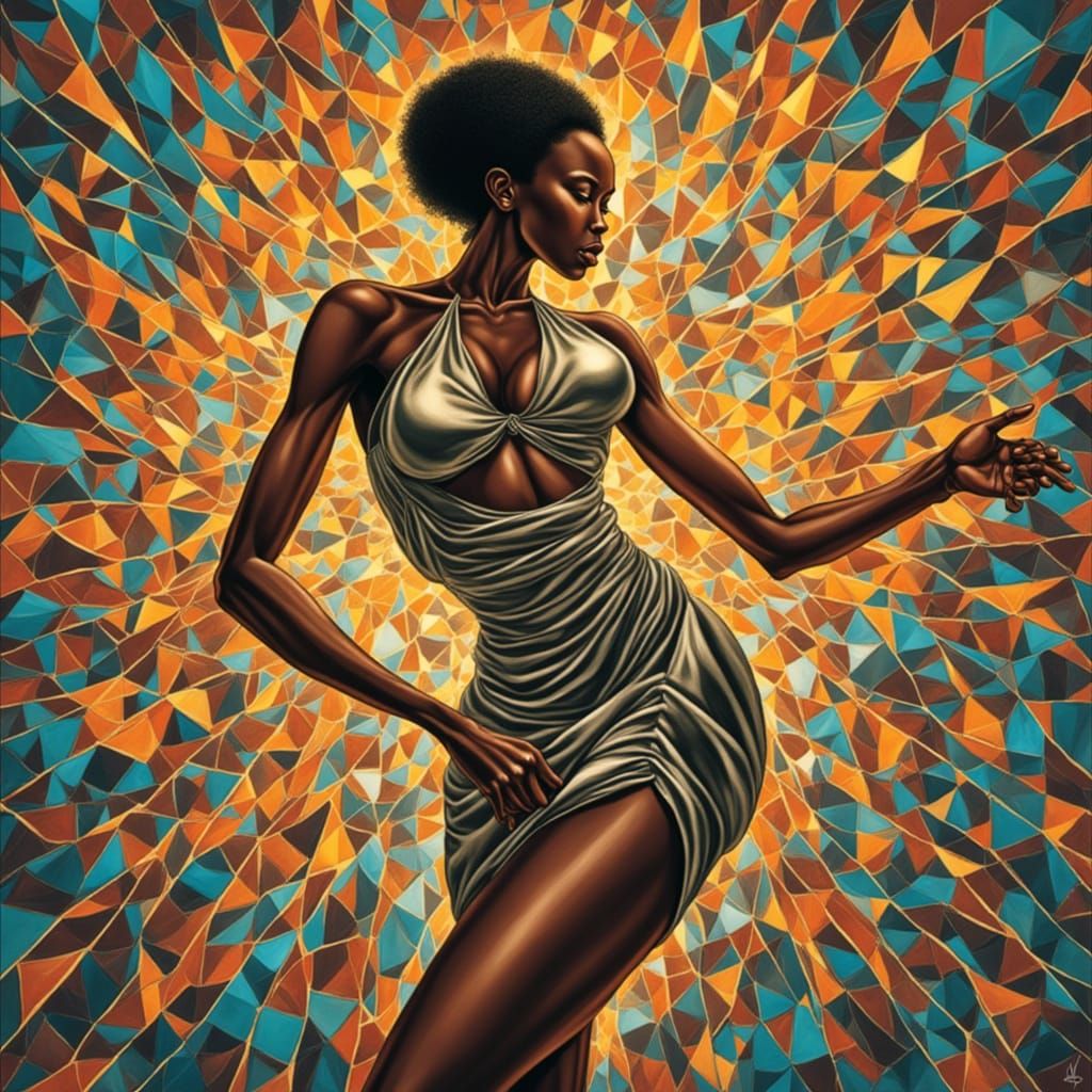 Pulchritudinous Black Woman in Sheer Dress Illustration