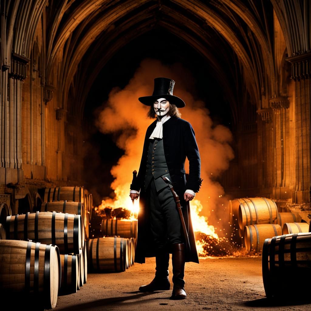 Guy Fawkes Prepares to Blow Up Parliament