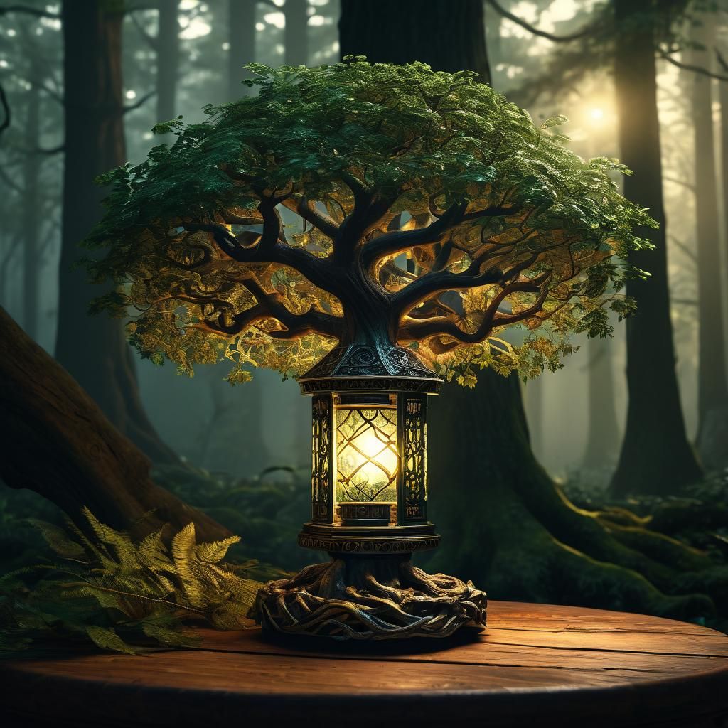 Mystical Celtic Tree of Life Lamp in Forest