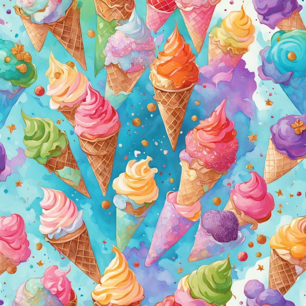 Vibrant Ice Cream Cone in Whimsical Digital Illustration