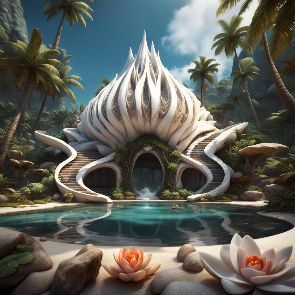 Seashell Architecture in Hawaiian Jungle Style
