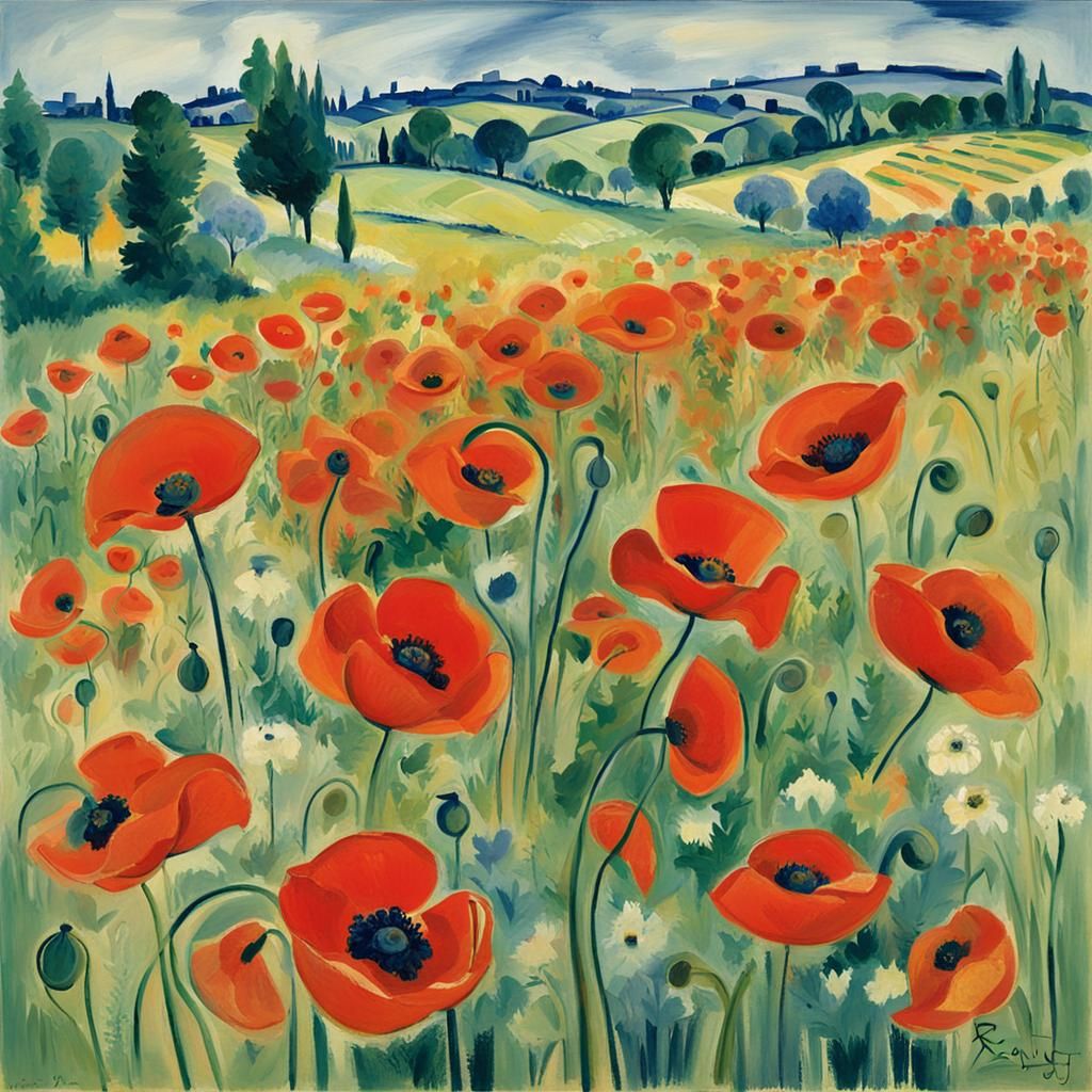 Vibrant Poppies Field: Fauvist Impression