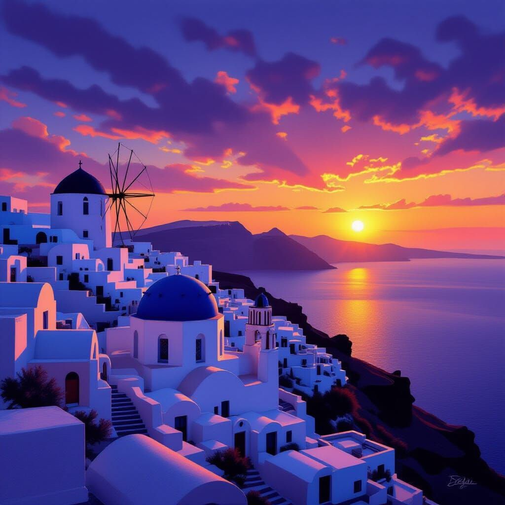 Santorini Sunset Over Caldera: Romantic Landscape