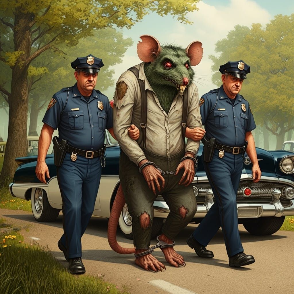 Nostalgic Police Officers Escort Grotesque RatFink Monster i...