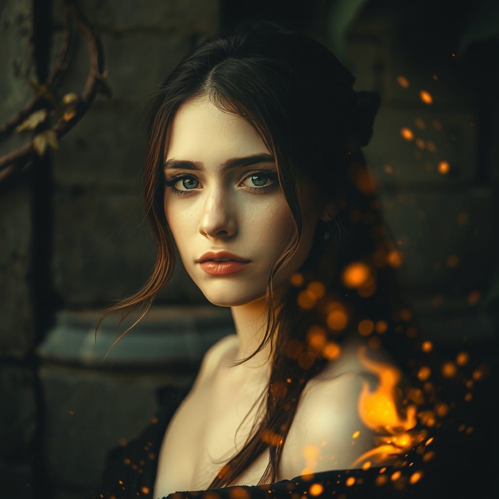 Ethereal Gothic Postpunk Portrait in Gold Light