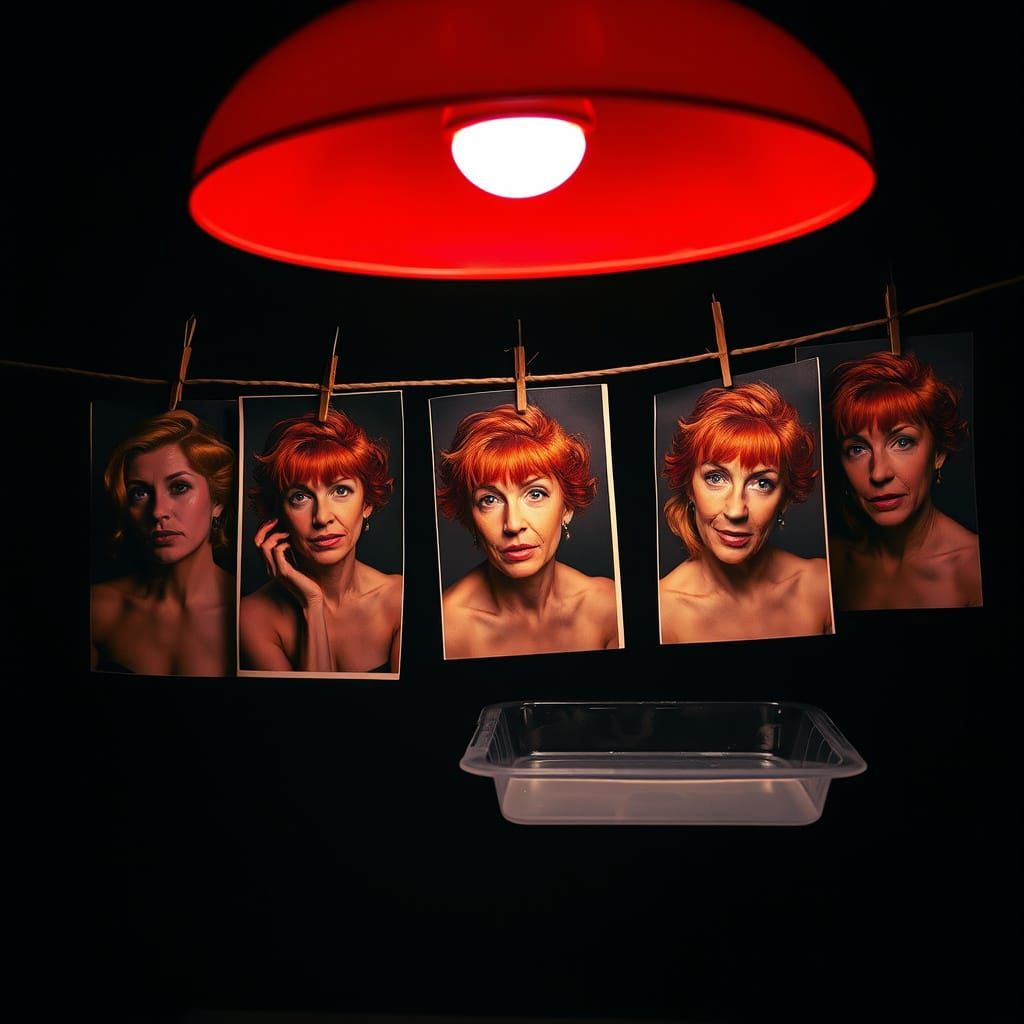 Photographer's Darkroom with Redhead Pin-Up Photos