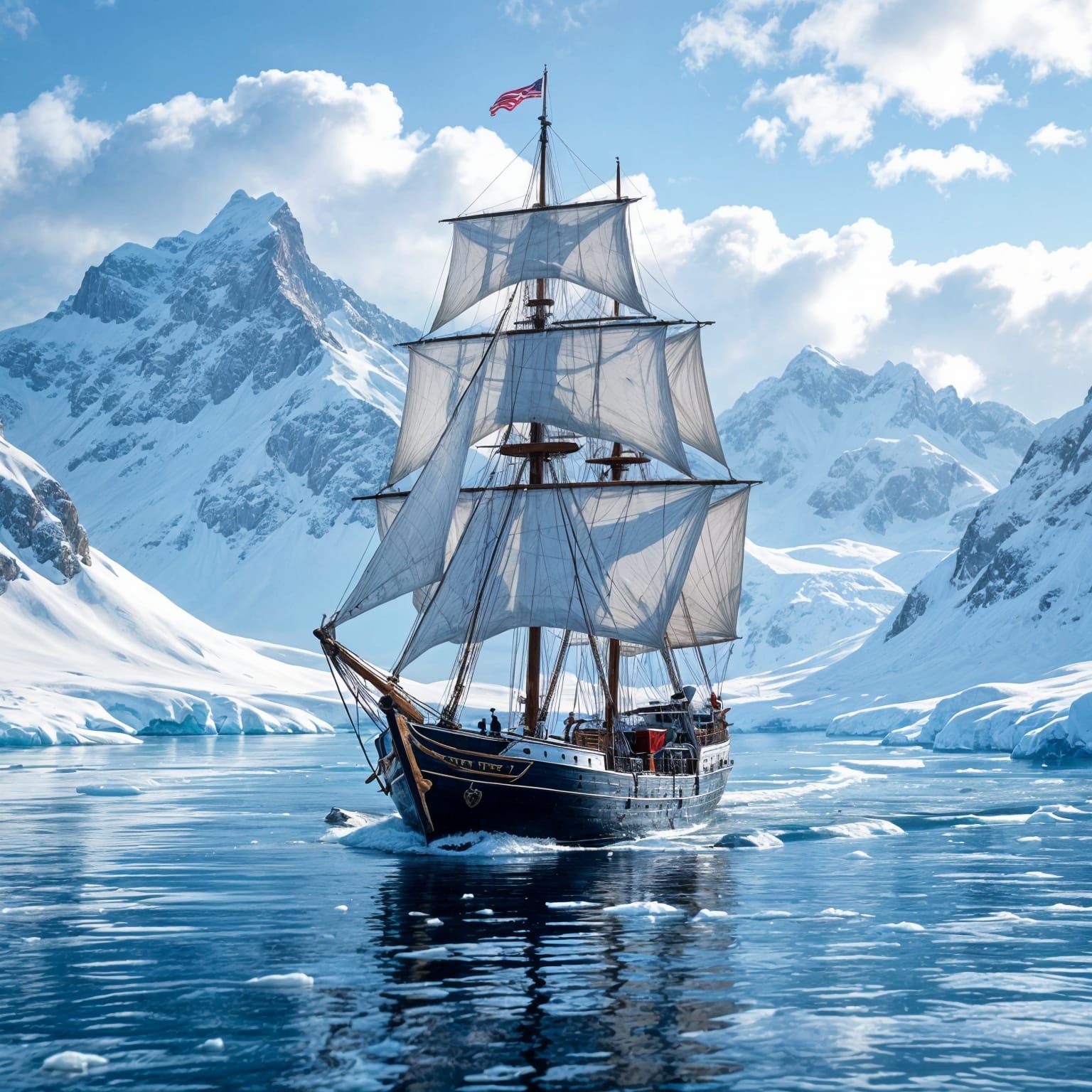 Majestic Tall Ship Sails Icy Waters