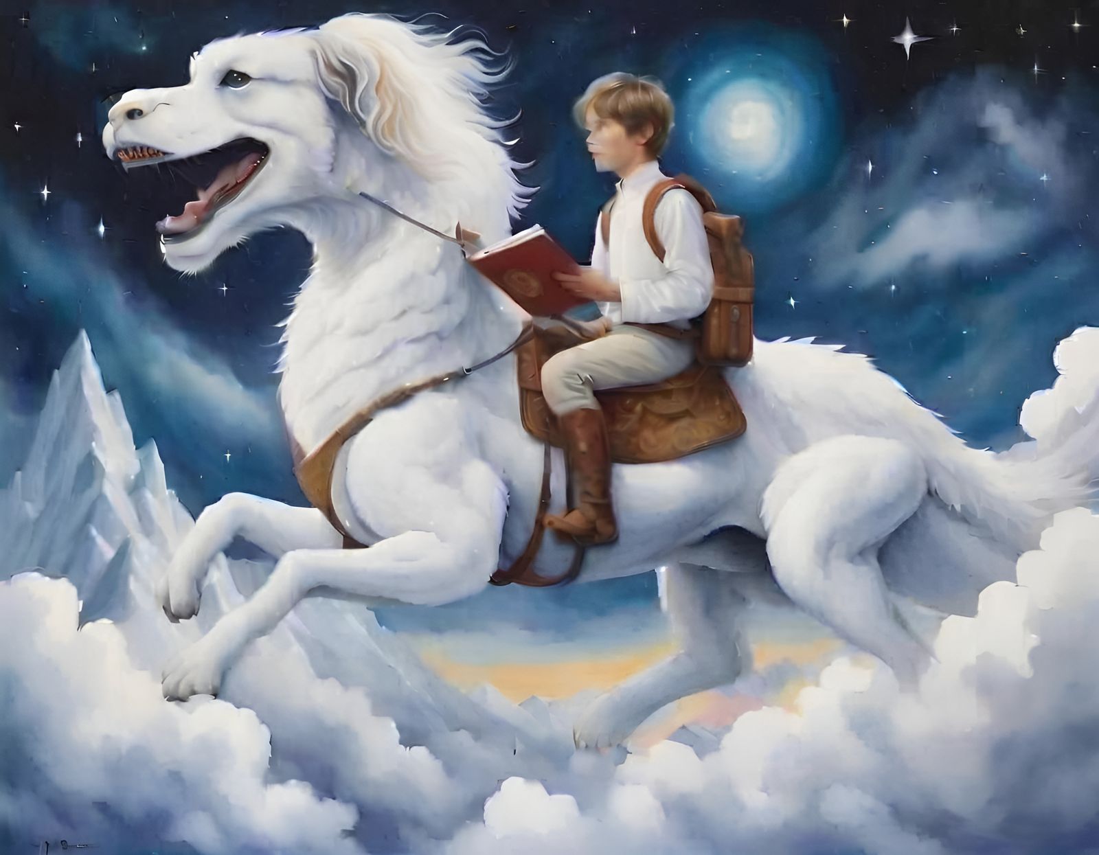 Bastian and Falkor in Watercolor Style