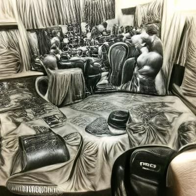 Hyperdetailed Charcoal Drawing of a Sophisticated Gathering